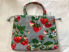 【新品・未使用】フェイラー　ストロベリーフィールド　手付き巾着バッグ　グレーのサムネイル