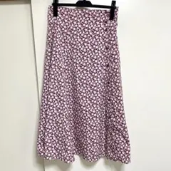 vis ジョーゼット花柄フレアスカートピンクパープルMサイズひざ丈ボタンのサムネイル