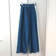 chico サイド切り替えダメージデニム ワイドパンツ