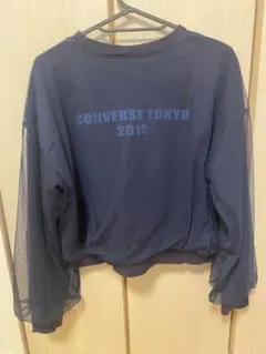 CONVERSE シアー素材 ロゴスウェット ネイビー　レディース　コンバース