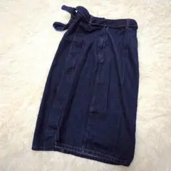 GU デニムスカート(L)ベルト付き ブルー ミディ丈 コットン ストレートのサムネイル
