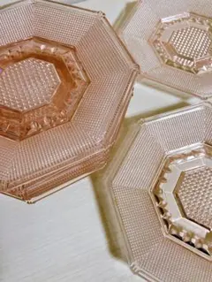 東洋ガラス 八角形 ガラスプレート ピンク TOYO 昭和レトロ