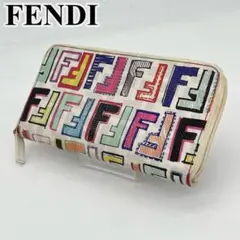 【希少】FENDI 長財布 ラウンドファスナー ズッカ柄 マルチカラー PVC