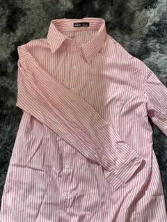ピンクと白のストライプ長袖カッターシャツ