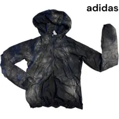 adidas フード付き ブラックシワ加工ジャケット「S」