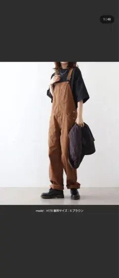 【50%off】ブラウン オーバーオール Mサイズ スラブデニム（ユニセックス）