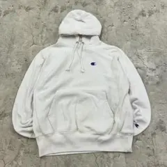 チャンピオン　リバースウィーブ　パーカー　M　ホワイト　無地　古着
