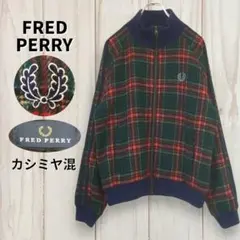 【フレッドペリー 90s タータンチェック ブルゾン】 カシミヤ ロゴ刺繍 M
