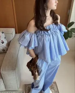 bibiy DONNA STRIPED BUSTIER オフショルトップス