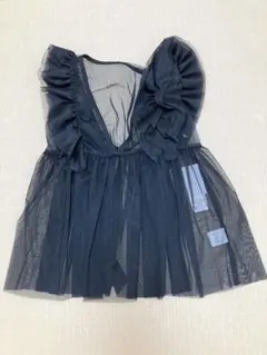 しまむら　RIVIETTA フリルシアーチュールベスト　M ブラック　黒