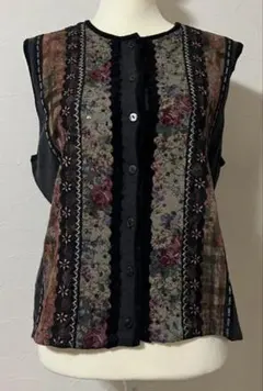 フェアリーグランジクラシカル花柄刺繍ストライプ ノースリーブベスト