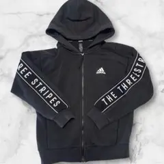 adidasアディダスパーカー140キッズ黒フルジップロゴ男の子 女の子スポーツ