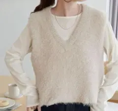 discoat 前後2way フェザーヤーンショートベスト ショート丈