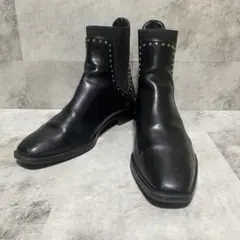 ZARA ザラ 本革 スタッズ サイドゴアブーツ ブラック 24〜24.5cm