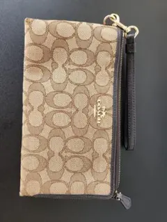 【COACH】シグネチャー 長財布 ラウンドファスナー ブラウン ストラップ付き