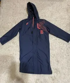 ASICS ネイビー ベンチコート フード付き