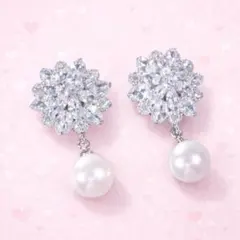 【新品】フラワー パール イヤリング ビジュー 結婚式 パーティー ブライダル