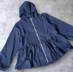 L アウター　ネイビー　ブルゾン　パーカー　フード　ペプラム　大人可愛い　上品