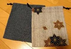 和柄 巾着 2枚セット売り 総絞り 麻の葉 着物 浴衣 ハンドメイド 美品