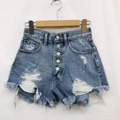 MOUSSY カットオフ 加工 デニム ショートパンツ●0●インディゴブルー