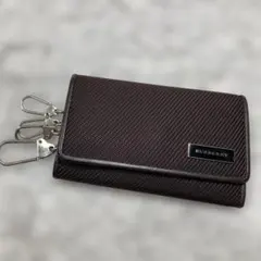 未使用級 バーバリー 4連キーケース ノバチェック キャンバス 濃茶ロゴプレート