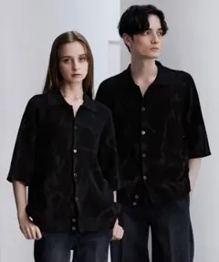 CLEL】ベーシックスプレー畦編みニットシャツカーディガン レッド系 S