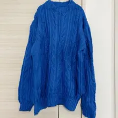 レディース ケーブル編み ニット セーター ブルー 長袖 カジュアル ハイネック
