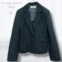 ナチュラルビューティーベーシック リネン混 テーラードジャケット M 黒