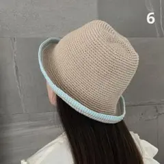 6 クロシェハット　クラッシャーハット　バケットハット　手編み　コットン100%