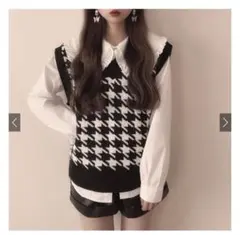 千鳥格子柄ニットベスト[mb1398]