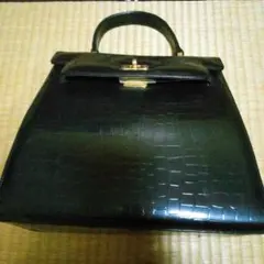 黒 クロコダイル風 ハンドバッグ