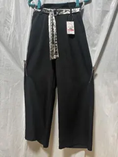 ブラック ワイドパンツ Mサイズ ウエストリボン付き