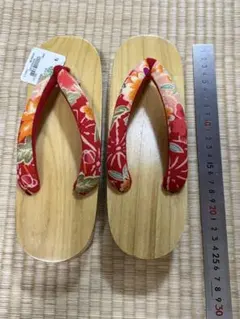 レディース 下駄 桐下駄 赤 花柄