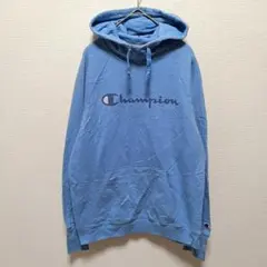 ❤海外古着 Champion ロゴプリント パーカー ホンジュラス製 ブルー L