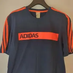 美品 Mサイズ⭐ADIDAS（アディダス） ネイビー×オレンジ　綿Tシャツ