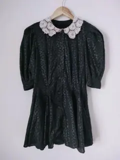 希少✨ レース襟 ブラック フレアミニワンピース ミニ ワンピース 昭和レトロ