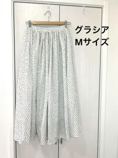 GLACIER フレアロングスカート ホワイト/ブラック水玉 M