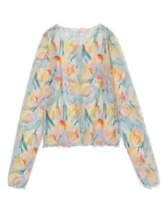 POPPY ORANGETULIP SEE-THROUGH TOPSクルーネック
