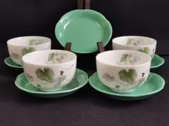 有田焼 吾山窯 湯飲み4客 ソーサー５枚セット 葡萄柄 和食器