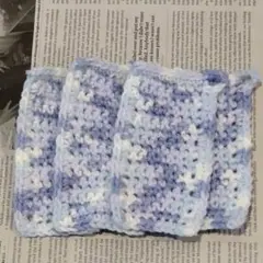 アクリルタワシ　エコタワシ　ループ付き　カラフル　アクアブルー 4枚セット