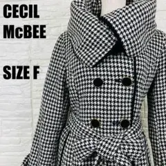 CECIL McBEE 千鳥格子 コート ベルト付 F ブラック 白 2448のサムネイル