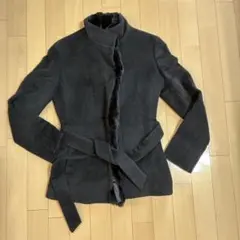 INED アンゴラ　ウール ブラック ハーフコート　ファー取り外し可