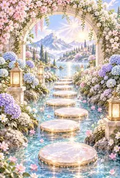 お花のアーチ　ファンタジー　イラスト　デジタルアート　紫陽花　C473