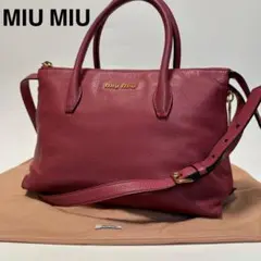 q13【美品】保存袋付　ミュウミュウ　ロゴ金具　レザー　2wayショルダーバッグ