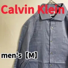 Y482【Calvin Klein】スリムフィット長袖シャツ【M】ブルー