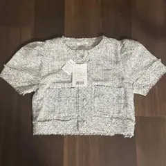 mily bilet ロゴプレート使い半袖ラメ入りツイードジャケット　Lサイズ