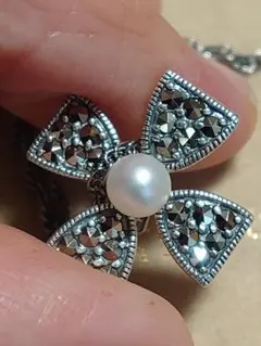 銀刻印マーカサイトパールネックレス