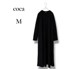 coca レディース　エンボス加工　長袖ロングワンピース　Aライン　ブラック　M