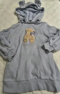 【中古】メゾピアノ　くま　トレーナーワンピース　りぼん　くま耳　レース　長袖