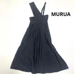 o052【MURUA】デニムロングワンピース　アシンメトリー　M